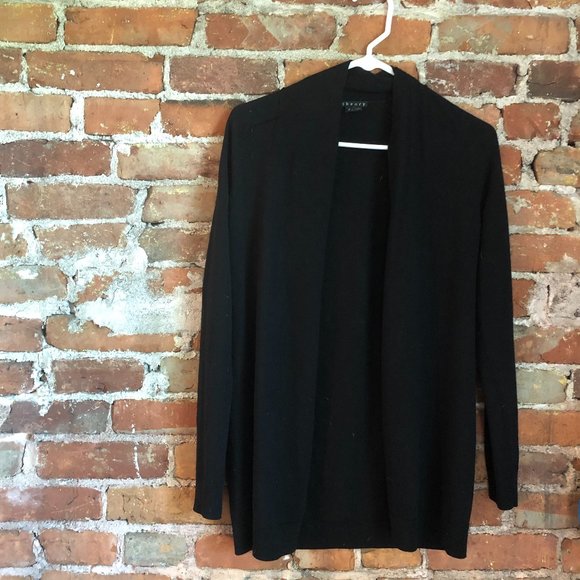 Theory lightweight black wool cardigan Petite Sm. - Picture 4 of 12